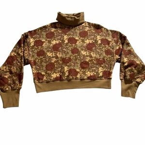 AGOLDE Floral Cropped Turtleneck Sweatshirt | Vintage Rose Print | Size S